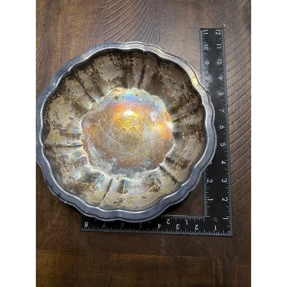 Vintage Ford 500-500 Club 1966 Silverplate Scalloped Bowl Trophy Award 8.5